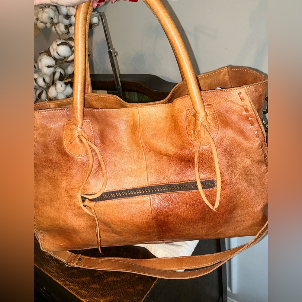 Bed Stu Leather Rockaway Shoulder Bag Crossbody Tote Tan Rustic $345 - Picture 4 of 13